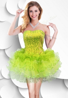 2016 Colorful Strapless Short Dama Dresses with Sequins and Ruffles