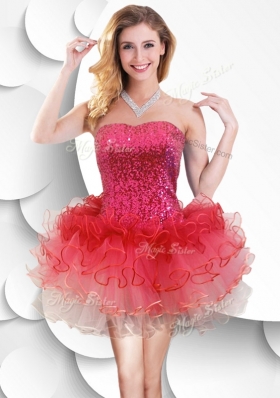 2016 Colorful Strapless Short Dama Dresses with Sequins and Ruffles