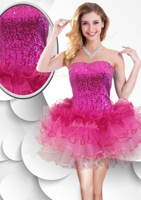 2016 Colorful Strapless Short Dama Dresses with Sequins and Ruffles