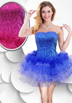 2016 Colorful Strapless Short Dama Dresses with Sequins and Ruffles