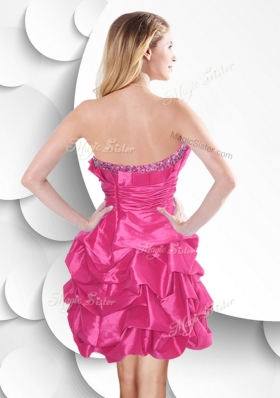 2016 Fashionable Hot Pink Taffeta Prom Dress with Beading and Bubles