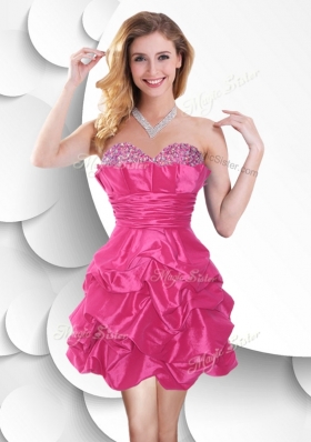 2016 Fashionable Hot Pink Taffeta Prom Dress with Beading and Bubles