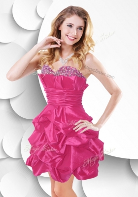 2016 Fashionable Hot Pink Taffeta Prom Dress with Beading and Bubles