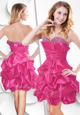 2016 Fashionable Hot Pink Taffeta Prom Dress with Beading and Bubles