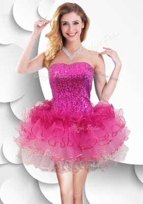 2016 Hot Sale Short Strapless Prom Dress with Sequins and Ruffles