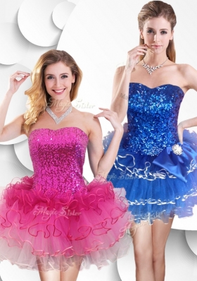 2016 Hot Sale Short Strapless Prom Dress with Sequins and Ruffles
