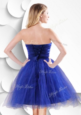 2016 Luxurious Short Peacock Blue Prom Dress with Beading and Appliques