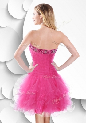 2016 Luxurious Strapless Hot Pink Dama Dresses with Beading and Ruffles