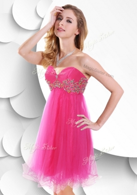 2016 Pretty Sweetheart Hot Pink Short Prom Dress with Beading