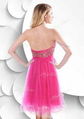 2016 Pretty Sweetheart Hot Pink Short Prom Dress with Beading