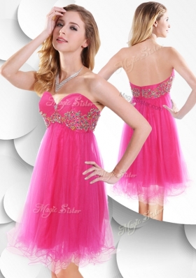 2016 Pretty Sweetheart Hot Pink Short Prom Dress with Beading