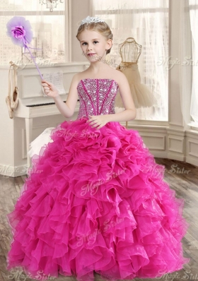 Pretty Hot Pink Beaded and Ruffled Quinceanera Dress and Short Sequined Dama Dresses and Strapless Mini Quinceanera Dress