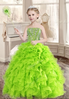 Visible Boning Yellow Green Quinceanera Gown and Sequined Short  Dama Dresses and Beaded and Ruffled Mini Quinceanera Dress