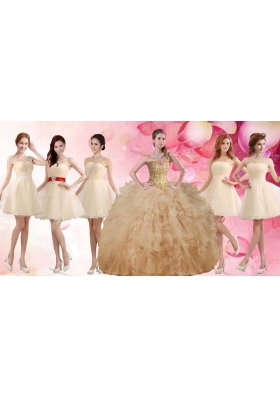 Classical Applique and Ruffled Champagne Sweet 16 Dress and Short Dama Dresses