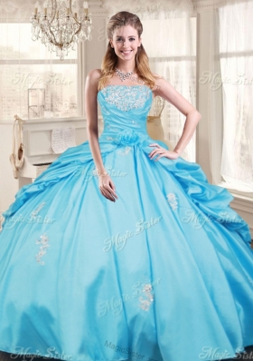 Fashionable Applique Aqua Blue Quinceanera Dress and Short Blue Dama Dresses