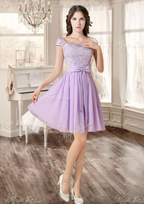 Gorgeous Ruffled and Beaded Fuchsia Quinceanera Dress and Laced Lavender Short Dama Dresses