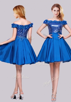 2016 Beautiful Off the Shoulder Royal Blue Prom Dress with Appliques and Sequins