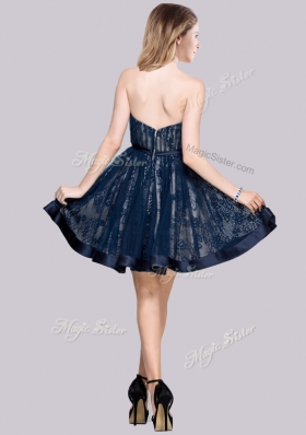 2016 Lovely A Line Laced Short Prom Dress in Navy Blue