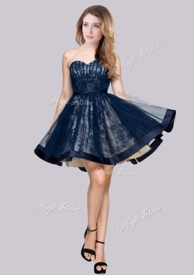 2016 Lovely A Line Laced Short Prom Dress in Navy Blue