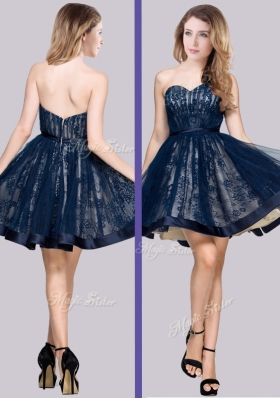 2016 Lovely A Line Laced Short Prom Dress in Navy Blue