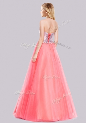 2016 Lovely A Line Tulle Sequined Long Prom Dress in Watermelon