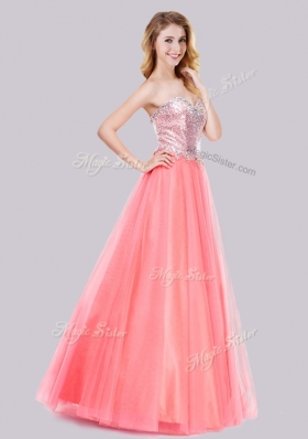 2016 Lovely A Line Tulle Sequined Long Prom Dress in Watermelon