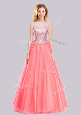 2016 Lovely A Line Tulle Sequined Long Prom Dress in Watermelon