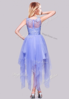 2016 Lovely Asymmetrical Bateau Lavender Prom Dress with Appliques