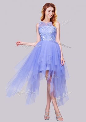 2016 Lovely Asymmetrical Bateau Lavender Prom Dress with Appliques