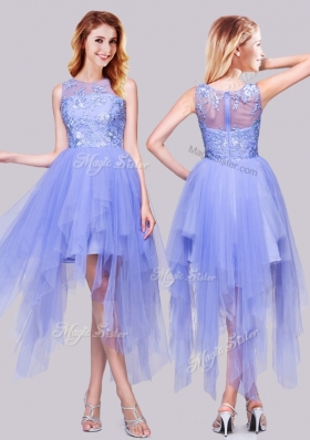 2016 Lovely Asymmetrical Bateau Lavender Prom Dress with Appliques