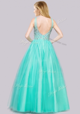 2016 Lovely Beaded Bodice Turquoise Prom Dress with V Neck