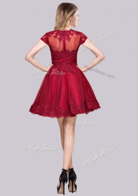 2016 Lovely Deep V Neckline See Through Back Applique Prom Dress in Wine Red