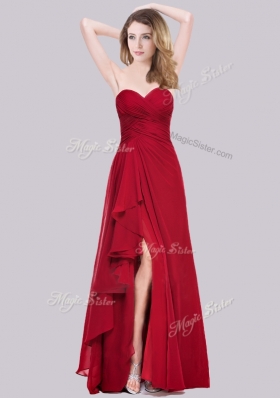 2016 Lovely Empire Chiffon Red Prom Dress with High Slit