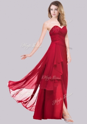 2016 Lovely Empire Chiffon Red Prom Dress with High Slit