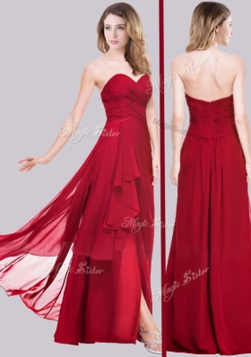 2016 Lovely Empire Chiffon Red Prom Dress with High Slit