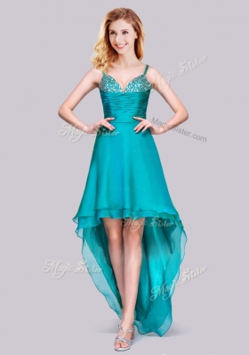 2016 Lovely  High Low Beaded Bust Side Zipper Prom Dress in Teal