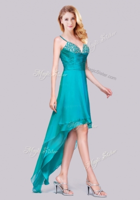 2016 Lovely  High Low Beaded Bust Side Zipper Prom Dress in Teal