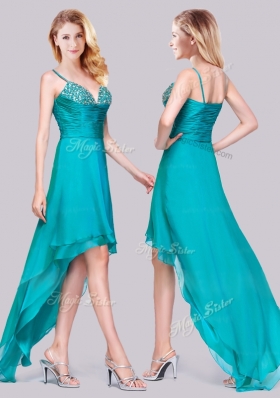2016 Lovely  High Low Beaded Bust Side Zipper Prom Dress in Teal