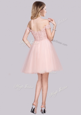 2016 Lovely Laced Off the Shoulder Baby Pink Prom Dress in Tulle