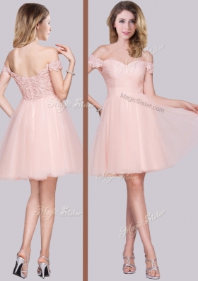 2016 Lovely Laced Off the Shoulder Baby Pink Prom Dress in Tulle
