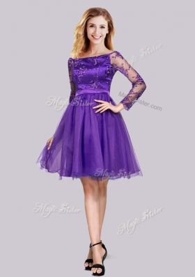 2016 Lovely Long Sleeves Laced Purple Prom Dress with Off the Shoulder