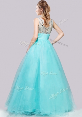 2016 Lovely See Through Bateau Side Zipper Prom Dress in Aqua Blue