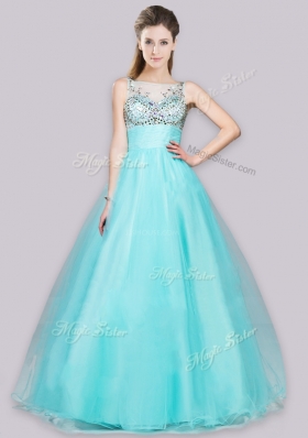 2016 Lovely See Through Bateau Side Zipper Prom Dress in Aqua Blue