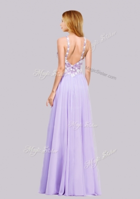 2016 Lovely Straps Applique Lavender Long Prom Dress in Chiffon