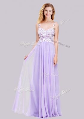 2016 Lovely Straps Applique Lavender Long Prom Dress in Chiffon