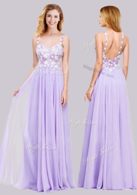 2016 Lovely Straps Applique Lavender Long Prom Dress in Chiffon