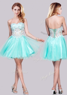 2016 Lovely Visible Boning Applique and Beaded Prom Dress in Apple Green