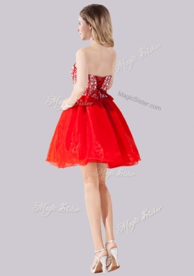 2016 Lovely Visible Boning Beaded Bodice Lace Red Prom Dress in Chiffon