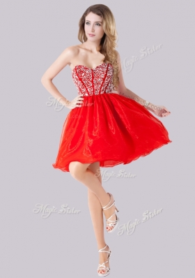 2016 Lovely Visible Boning Beaded Bodice Lace Red Prom Dress in Chiffon