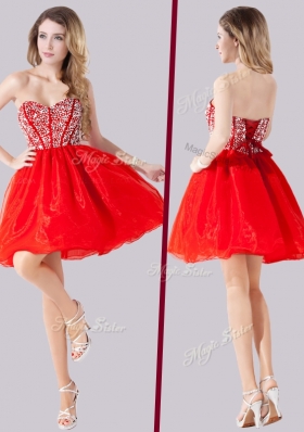 2016 Lovely Visible Boning Beaded Bodice Lace Red Prom Dress in Chiffon